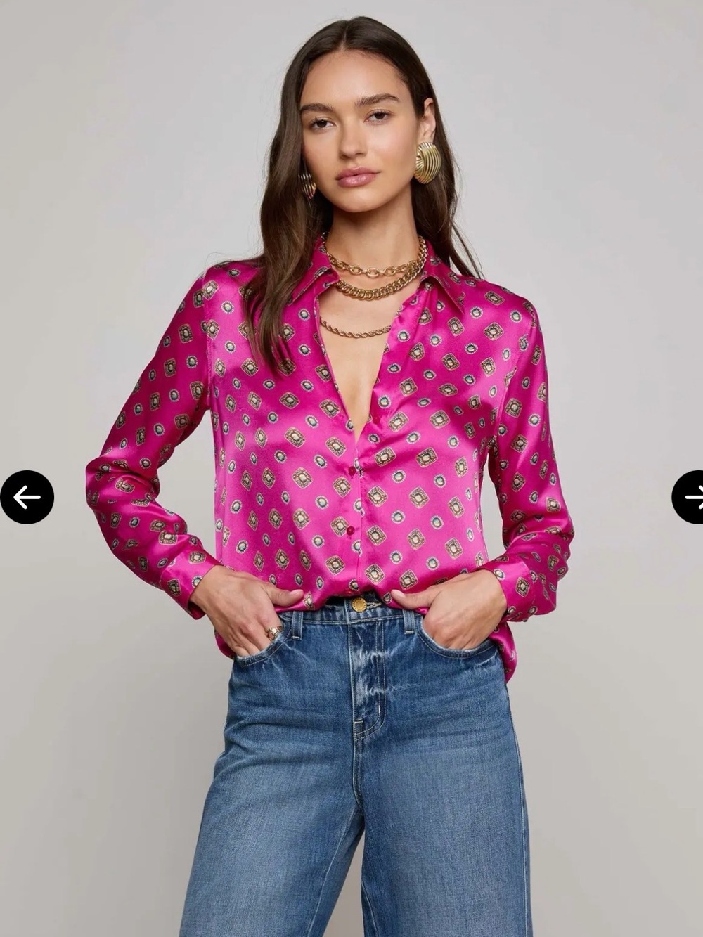 NWT L'AGENCE Tyler Silk Blouse Fuschia Turquoise Button Down Shirt Size XS